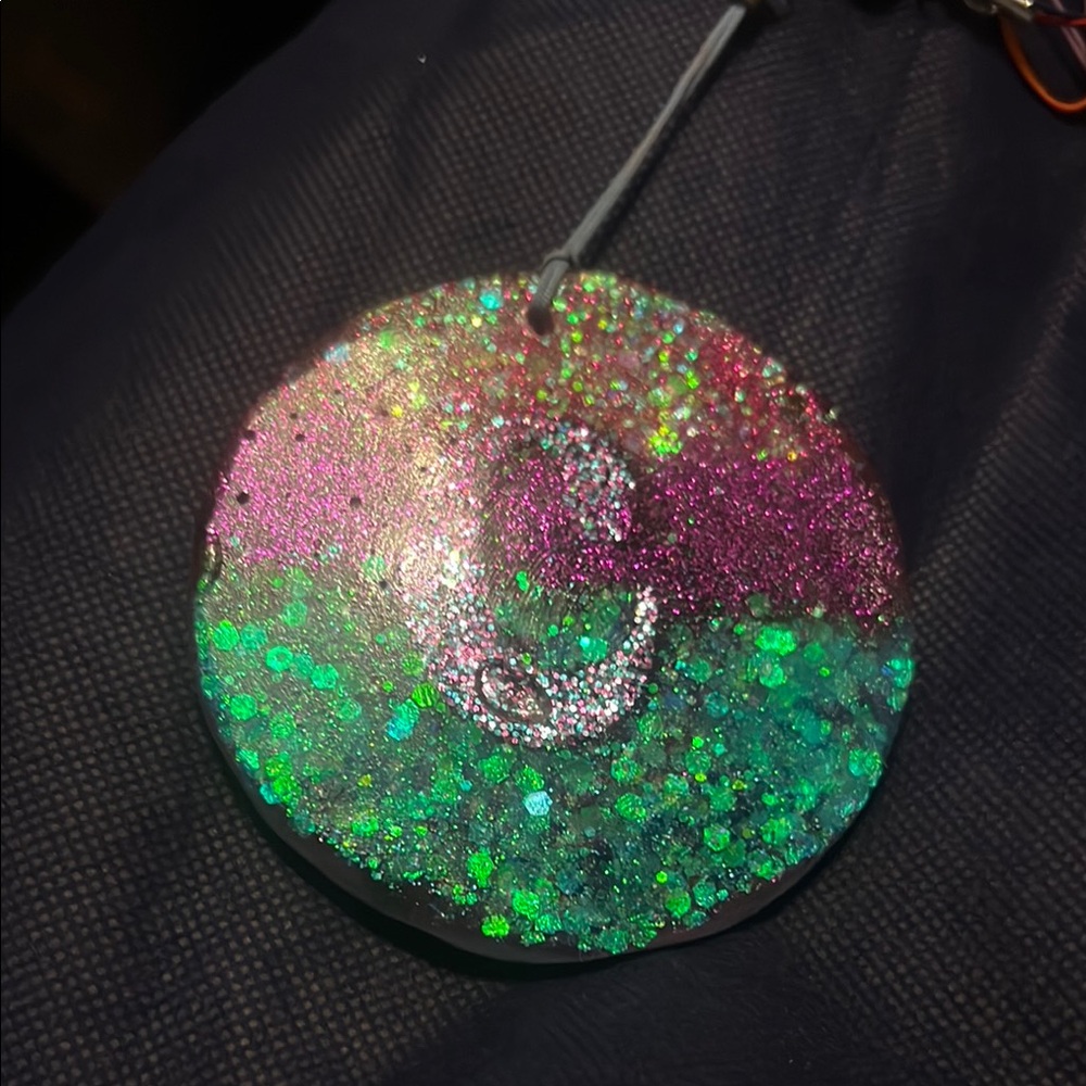 Monogram Glitter keychain or ornament - Pink & Green